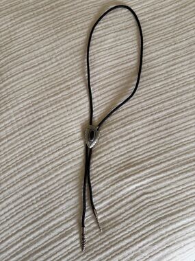 Western Style Black Cord Bolo Tie with Silver-Tone Slide